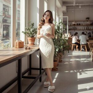J.ing Erda Beige Slit Hem Sweater Dress